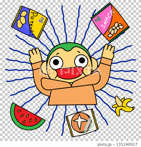 圖：一位快樂的年輕人被糖果包圍 135240917