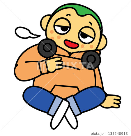 だらけた姿勢で座る若い男性のイラスト だらけた姿勢で座る若い男性のイラスト 135240918