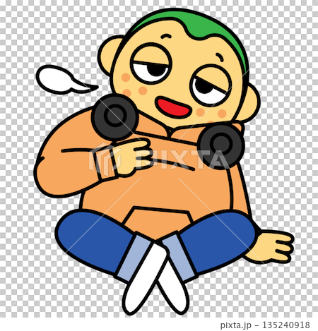 だらけた姿勢で座る若い男性のイラスト だらけた姿勢で座る若い男性のイラスト 135240918