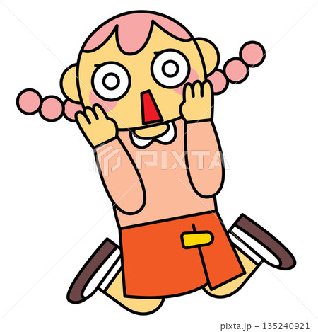 驚いて跳ね上がる若い女性のイラスト 驚いて跳ね上がる若い女性のイラスト 135240921