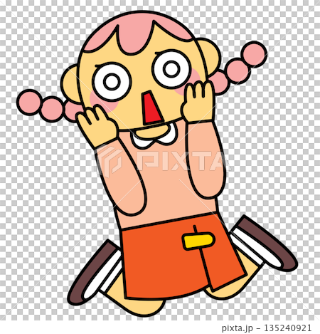 驚いて跳ね上がる若い女性のイラスト 驚いて跳ね上がる若い女性のイラスト 135240921