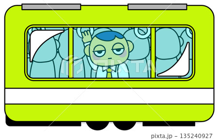 満員電車で疲弊し表情を失った通勤者の心理状態を描いたイラスト 135240927