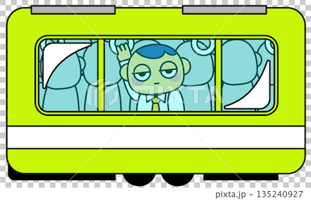 満員電車で疲弊し表情を失った通勤者の心理状態を描いたイラスト 135240927