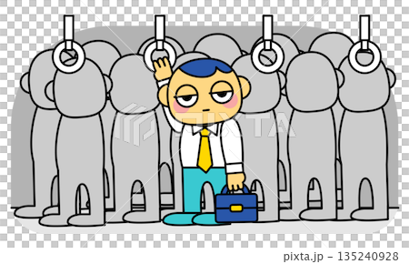 満員電車で押し潰され疲弊する通勤者の心理状態を描いたイラスト 135240928