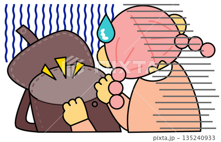 プレッシャーに耐えきれず頭を抱える人物の心理状態を表したイラスト プレッシャーに耐えきれず頭を抱える人物の心理状態を表したイラスト 135240933