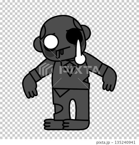 Silhouette illustration of a middle-aged male zombie standing leaning forward 135240941