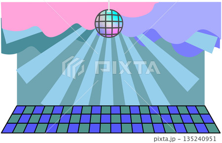 ディスコボールが輝くクラブ風ステージ背景のイラスト 135240951