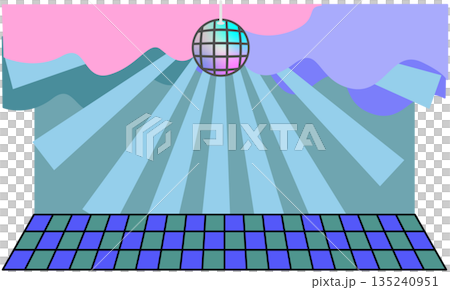 ディスコボールが輝くクラブ風ステージ背景のイラスト 135240951