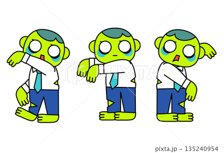 ゾンビ化したサラリーマンが無表情で踊る様子イラスト 135240954