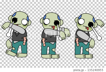 圖：三個面無表情的殭屍男子一邊跳舞一邊揮舞手臂 135240955