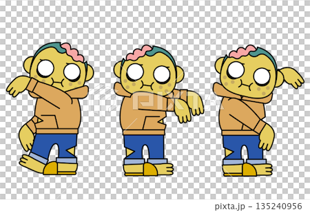 Illustration of a young man who has turned into a zombie, listlessly repeating the same movements 135240956