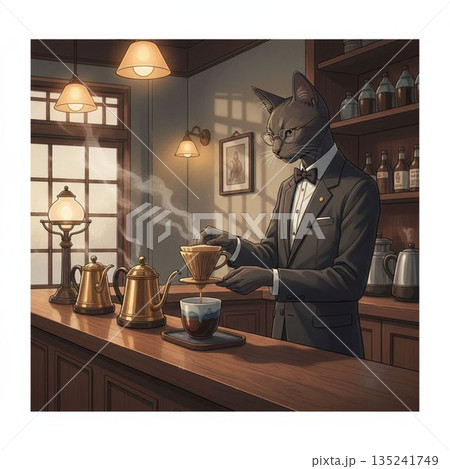 カフェでコーヒーを淹れる男性 135241749
