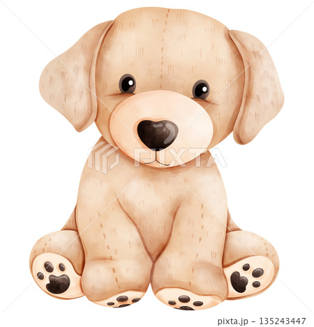 Cute Baby Golden Retriever Puppy Watercolor Illustration 135243447