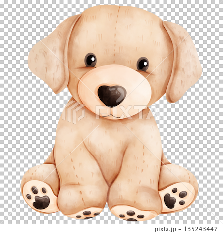 Cute Baby Golden Retriever Puppy Watercolor Illustration 135243447