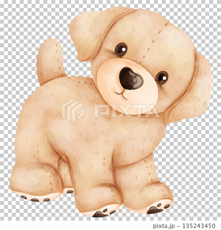 Cute Baby Golden Retriever Puppy Watercolor Illustration 135243450