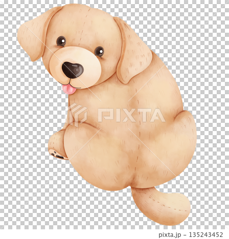 Cute Baby Golden Retriever Puppy Watercolor Illustration 135243452