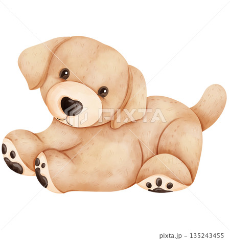 Cute Baby Golden Retriever Puppy Watercolor Illustration 135243455