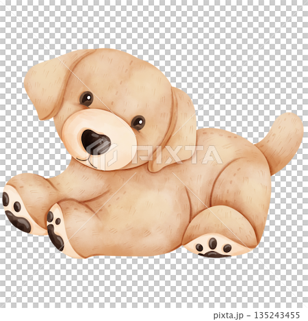 Cute Baby Golden Retriever Puppy Watercolor Illustration 135243455