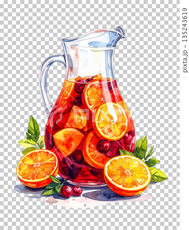 Sangria carafe watercolor illustration 135243619