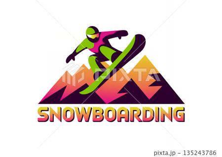 Snowboarding emblem typography logo design text word. Snowboarder label print concept. 135243786