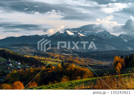 Polish Tatra Mountains panorama from Czarna Gora viewpoint 135243921