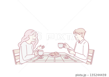 Coffee break and conversation concept. Coffee break and conversation concept. 135244439