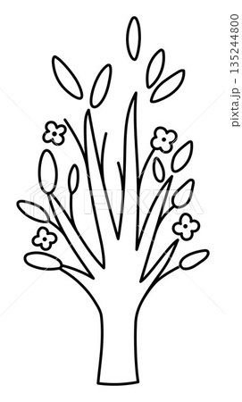 Vector blossoming tree line icon isolated on white background. Garden or forest plant with flowers and leaves. Black and white spring, Easter village or farm illustration. Natural greenery coloring Vector blossoming tree line icon isolated on white background. Garden or forest plant with flowers and leaves. Black and white spring, Easter village or farm illustration. Natural greenery coloring 135244800
