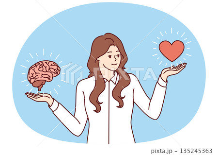 Woman maintains balance in career and personal life by standing near heart and brain 135245363