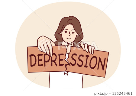 Woman breaks depression sign after overcoming psychological problems and mental disorder Woman breaks depression sign after overcoming psychological problems and mental disorder 135245461