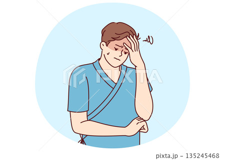 Frustrated man hospital patient is anxious about terminal diagnosis or lack of health insurance Frustrated man hospital patient is anxious about terminal diagnosis or lack of health insurance 135245468