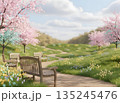 春の花々に囲まれた穏やかな公園の風景 135245476