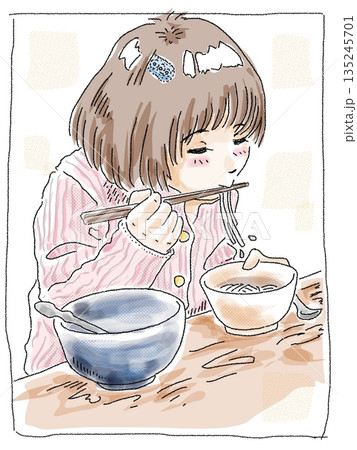 うどんを食べる子ども　色付き 135245701