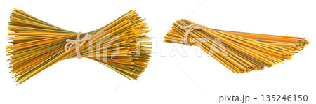 Colorful spaghetti tricolore pasta isolated on white background Colorful spaghetti tricolore pasta isolated on white background 135246150