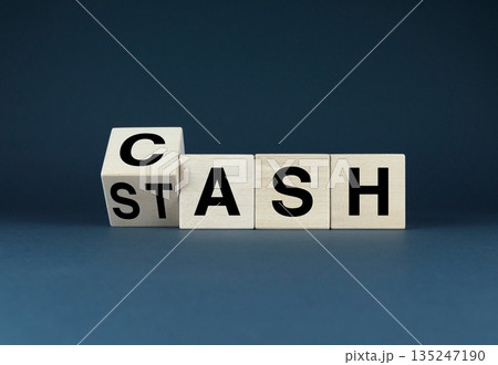 Wooden blocks spelling out CASH-STASH Wooden blocks spelling out CASH-STASH 135247190