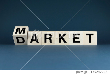 Wooden blocks spelling out the words Market and Darket Wooden blocks spelling out the words Market and Darket 135247222