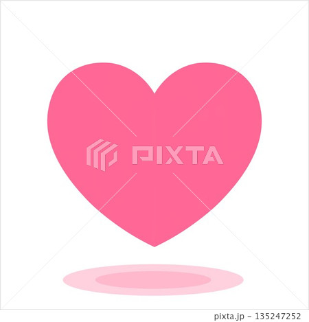 Pink flat heart with a shadow on a white background. Pink flat heart with a shadow on a white background. 135247252