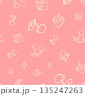 Delicate seamless cherry pattern in soft blush pink tones with light line illustrations. Perfect for romantic stationery fabric wallpaper gift wrap and gentle surface design applications. 135247263