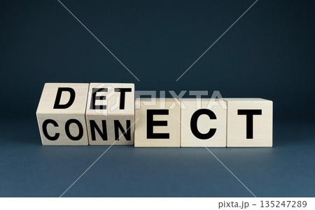 Wooden blocks with the words CONNECT and DETECT Wooden blocks with the words CONNECT and DETECT 135247289
