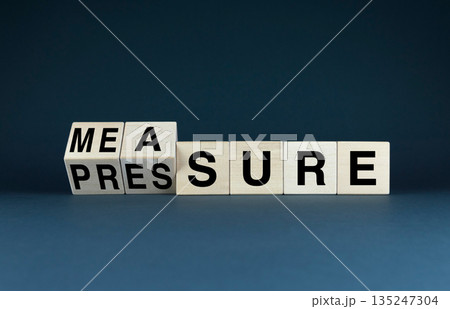 Wooden blocks spelling out Measure and Pressure 135247304