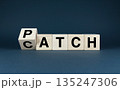 Wooden blocks spelling out Patch - Catch. 135247306