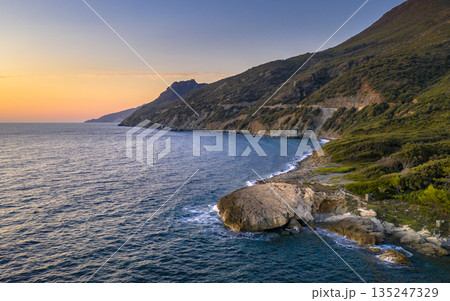 Rocky coast of Corsican Cap Corse 135247329