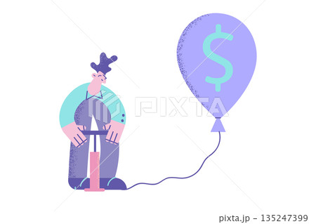 Businessman inflate balloon with dollar sign 135247399