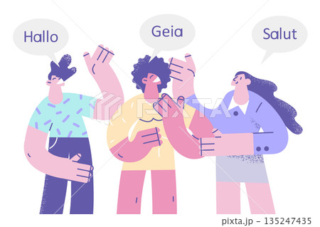 Diverse people talk communicate in different languages Diverse people talk communicate in different languages 135247435