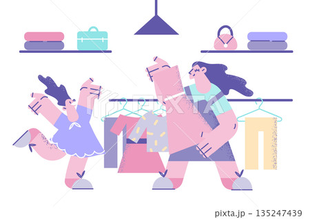 Happy mother and daughter clothes shopping together 135247439