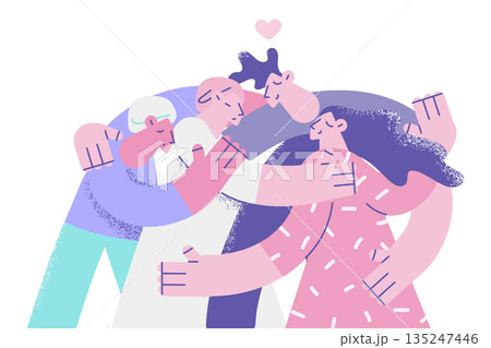 Happy multiethnic people hug show love and support Happy multiethnic people hug show love and support 135247446