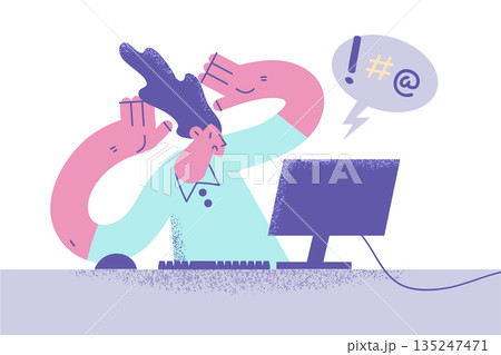 Stressed woman frustrated with problem on computer Stressed woman frustrated with problem on computer 135247471