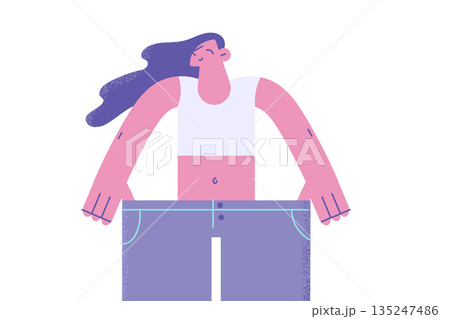 Happy woman demonstrate result of dieting 135247486