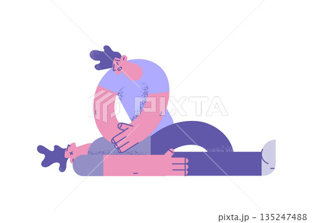 Man make heart massage to victim on floor 135247488