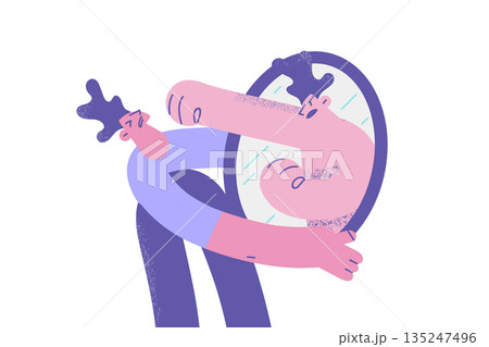 Furious man punch reflection in mirror 135247496