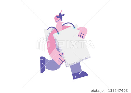 Smiling man with banner advertise product 135247498